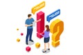 Isometric Question Marks, Message box with question, Chatbot technology, AI chat bot based on artificial intelligence