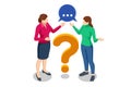 Isometric Question Marks, Message box with question, Chatbot technology, AI chat bot based on artificial intelligence Royalty Free Stock Photo
