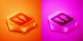 Isometric Rabbit and hare paw footprint icon isolated on orange and pink background. Hexagon button. Vector