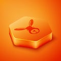 Isometric Rabbit head icon isolated on orange background. Orange hexagon button. Vector