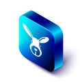 Isometric Rabbit head icon isolated on white background. Blue square button. Vector