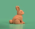 Isometric rabbit monochrome yellow on green background, 3D Rendering