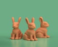 Isometric rabbit monochrome yellow on green background, 3D Rendering