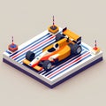 Isometric racing car on the track. 3d vector illustration.