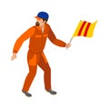 Isometric Racing Flagman Composition