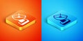 Isometric Radar icon isolated on orange and blue background. Search system. Satellite sign. Vector Royalty Free Stock Photo