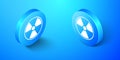 Isometric Radioactive icon isolated on blue background. Radioactive toxic symbol. Radiation Hazard sign. Blue circle Royalty Free Stock Photo