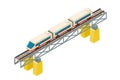 Isometric railroad train on railway rails on piles flat design vector illustration Royalty Free Stock Photo
