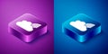 Isometric Rainbow with clouds icon isolated on blue and purple background. Square button. Vector