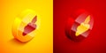 Isometric Rainbow with clouds icon isolated on orange and red background. Circle button. Vector Royalty Free Stock Photo