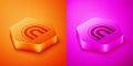 Isometric Rainbow icon isolated on orange and pink background. Hexagon button. Vector Royalty Free Stock Photo