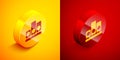 Isometric Ranking star icon isolated on orange and red background. Star rating system. Favorite, best rating, award