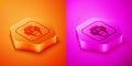 Isometric Rapper icon isolated on orange and pink background. Hexagon button. Vector