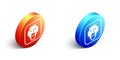 Isometric Rapper icon isolated on white background. Orange and blue circle button. Vector