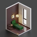 Isometric Reading Corner 3D Render Illustration