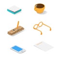 Isometric realistic business icons set vector illustration.