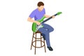 Isometric Realistic Electric Guitar. Man playing an electric guitar isolated on white background. Rehearsal base