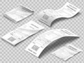 Isometric receipts bill. Printed billing receipt, payment bills and financial bank check print isolated realistic 3d