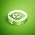 Isometric Recycle symbol icon isolated on green background. Circular arrow icon. Environment recyclable go green. White Royalty Free Stock Photo