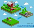 Isometric Red Barn And Trees cows vector illustration Royalty Free Stock Photo