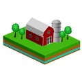 Isometric Red Barn And Trees cows vector illustration Royalty Free Stock Photo