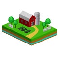 Isometric Red Barn And Trees cows vector illustration Royalty Free Stock Photo