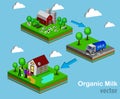 Isometric Red Barn And Trees cows vector illustration Royalty Free Stock Photo