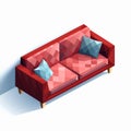 Isometric Red Couch Crystal Cubism Style 3d Sofa Illustration