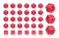 Isometric red dice cubes. Backgammon, casino gambling pieces, board games and poker dice 3d vector illustration set Royalty Free Stock Photo