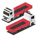 Isometric Red Flatbed Cargo Truck. Commercial Transport. Logistics. City Object for Infographics. Car for Carriage of Goods. Front
