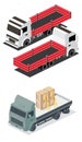 Isometric Red Flatbed Cargo Truck. Commercial Transport. Logistics. City Object for Infographics. Illustration. Car for Carriage