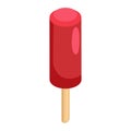 Isometric red popsicle on wooden stick. Summer treat and refreshing dessert vector illustration