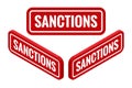 Isometric red rubber print of Sanctions text with dirty texture. Sanctions stamp