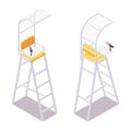 Isometric referee umpire chair with a canopy for volleyball, water polo, tennis, badminton from front and back view