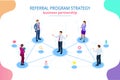 Isometric Referral marketing, network marketing, referral program strategy, referring friends, business partnership