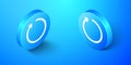Isometric Refresh icon isolated on blue background. Blue circle button. Vector