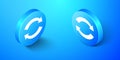 Isometric Refresh icon isolated on blue background. Reload symbol. Rotation arrows in a circle sign. Blue circle button Royalty Free Stock Photo