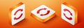 Isometric Refresh icon isolated on orange background. Reload symbol. Rotation arrows in a circle sign. Orange square