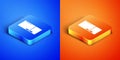 Isometric Refrigerator icon isolated on blue and orange background. Fridge freezer refrigerator. Household tech and