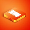 Isometric Refrigerator icon isolated on orange background. Fridge freezer refrigerator. Household tech and appliances