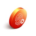 Isometric Rejection fingerprint icon isolated on white background. Access denied for user concept. Error, fraud