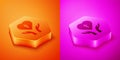 Isometric Religious cross in the heart inside icon isolated on orange and pink background. Love of God, Catholic and