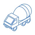 Isometric repair construction concrete mixer truck transport work linear style icon design