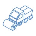 Isometric repair construction road roller machinery linear style icon design