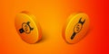 Isometric Repair price icon isolated on orange background. Dollar and wrench. Orange circle button. Vector