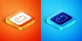 Isometric Repeat track music player icon isolated on orange and blue background. The sign is a round curved arrow and