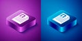 Isometric Resume icon isolated on blue and purple background. CV application. Searching professional staff. Analyzing