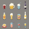 Isometric Retro Flat Alcohol Beer Juice Tea Wine Drink Icons and Symbols Set Vector Illustration Royalty Free Stock Photo