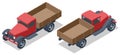 Isometric Retro Old Cargo Truck transportation. Fast delivery or logistic transport. Empty small truck. Small truck van