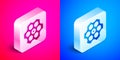 Isometric Revolver cylinder icon isolated on pink and blue background. Silver square button. Vector